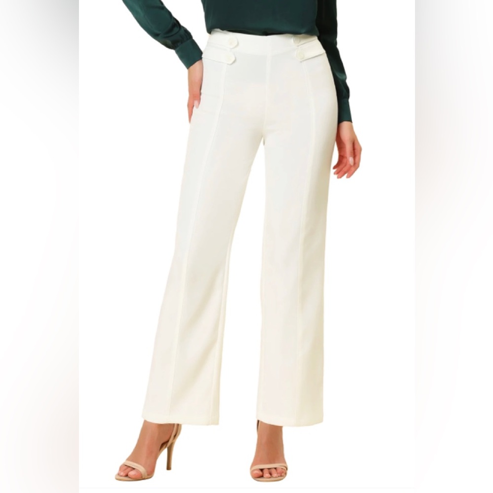 Allegra K Women's High Waist Pants Elastic Back wide Straight Leg Work Trousers